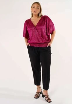Glanzende - Blouse - Bright Pink -Ms Mode 62c91ac1da014936a0ebb7ffbbbc6f84