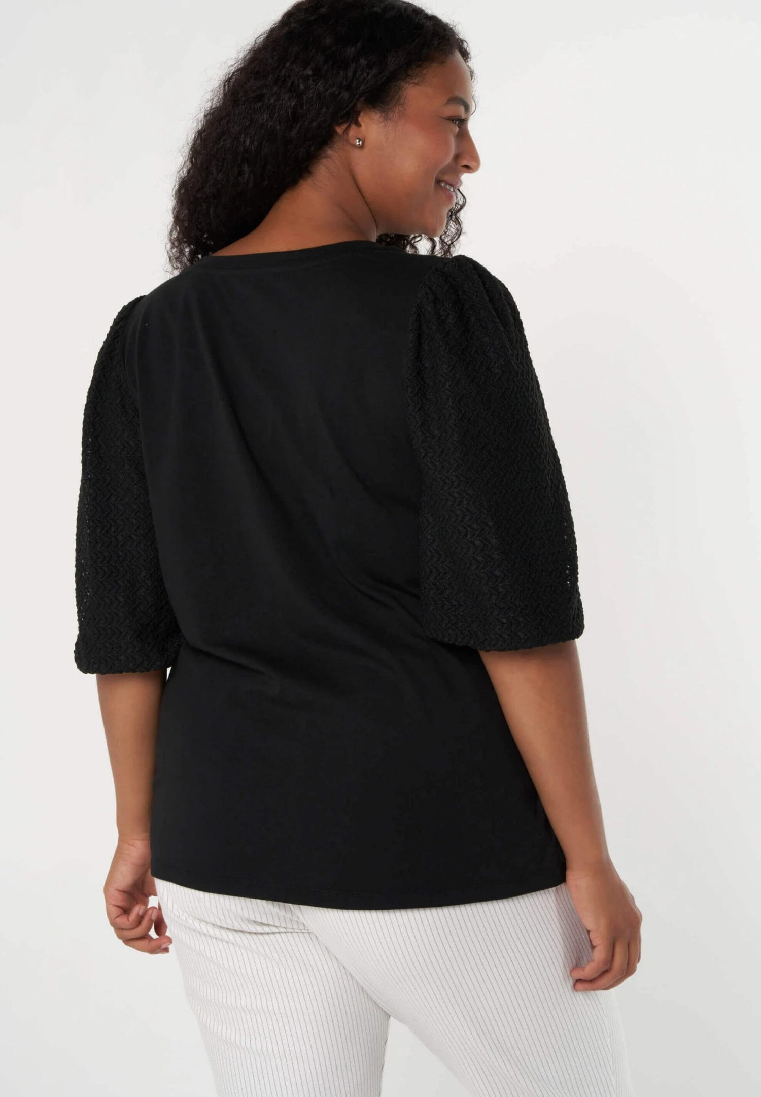 Met Structuur Mouwen - Blouse - Black 5 Met Structuur Mouwen - Blouse - Black - Afbeelding 3