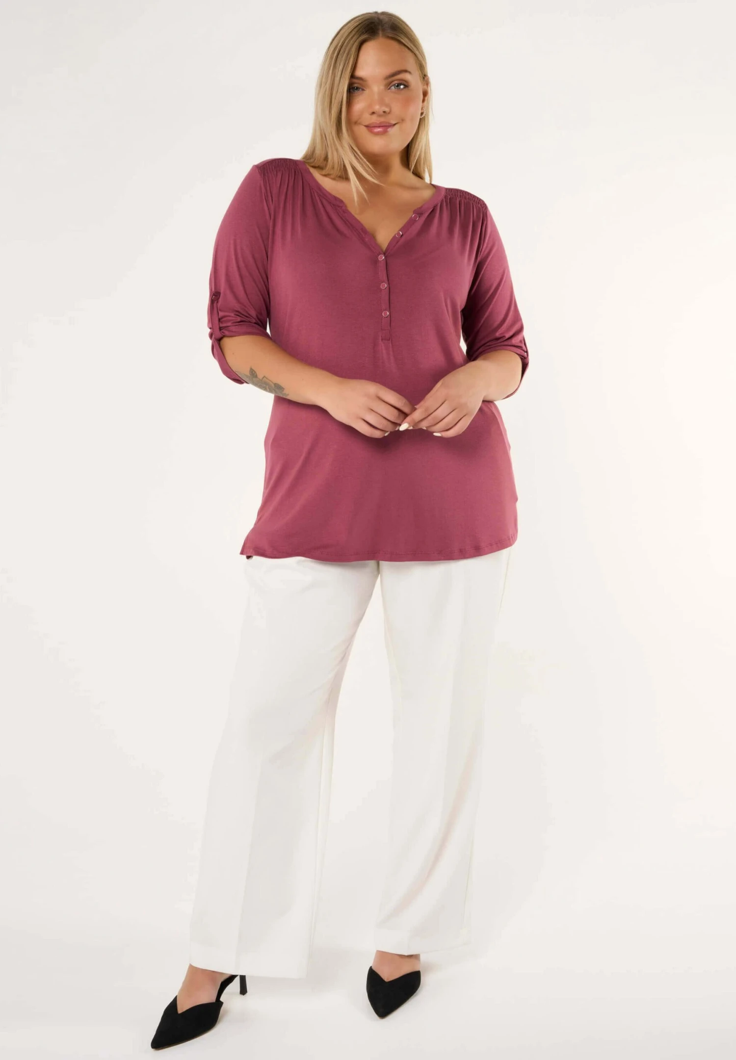 Met Plooidetails - Blouse - Mauve 4 Met Plooidetails - Blouse - Mauve - Afbeelding 2