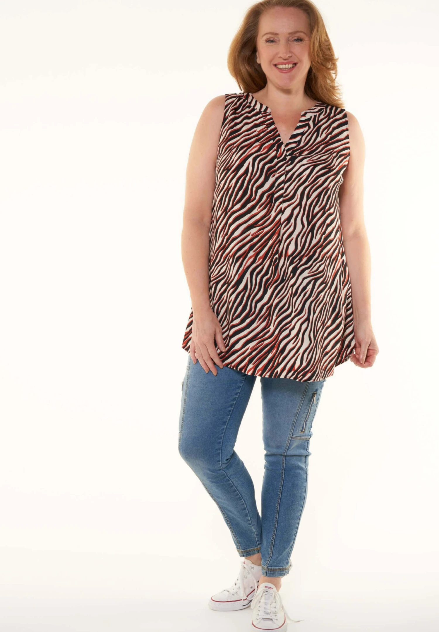 Mouwloze Met Print - Blouse - Multi Orange 4 Mouwloze Met Print - Blouse - Multi Orange - Afbeelding 2