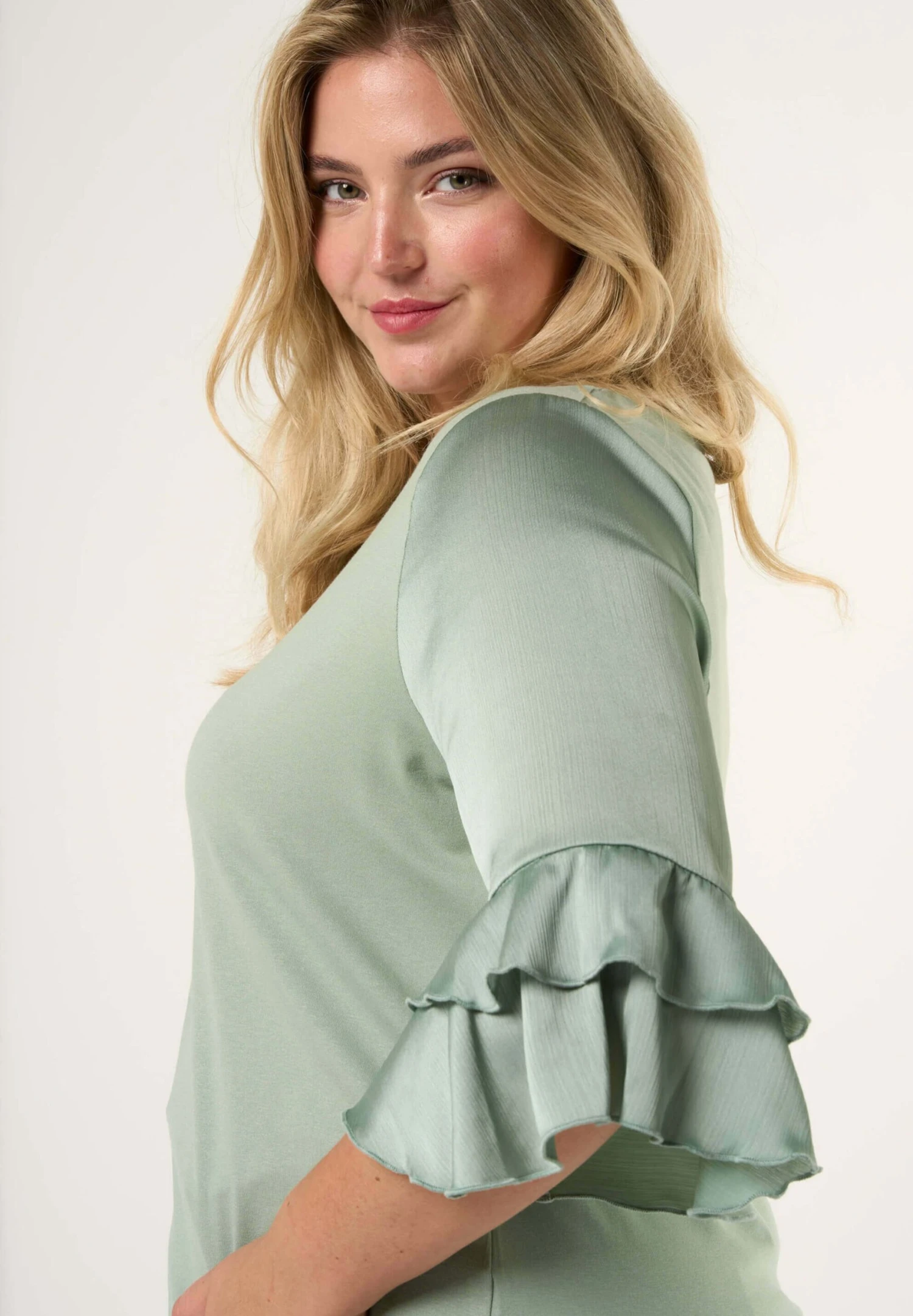 Met Volant Mouwtjes - Longsleeve - Light Mint 5 Met Volant Mouwtjes - Longsleeve - Light Mint - Afbeelding 3