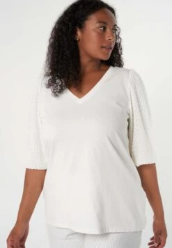 Met Structuur Mouwen - Blouse - Off White