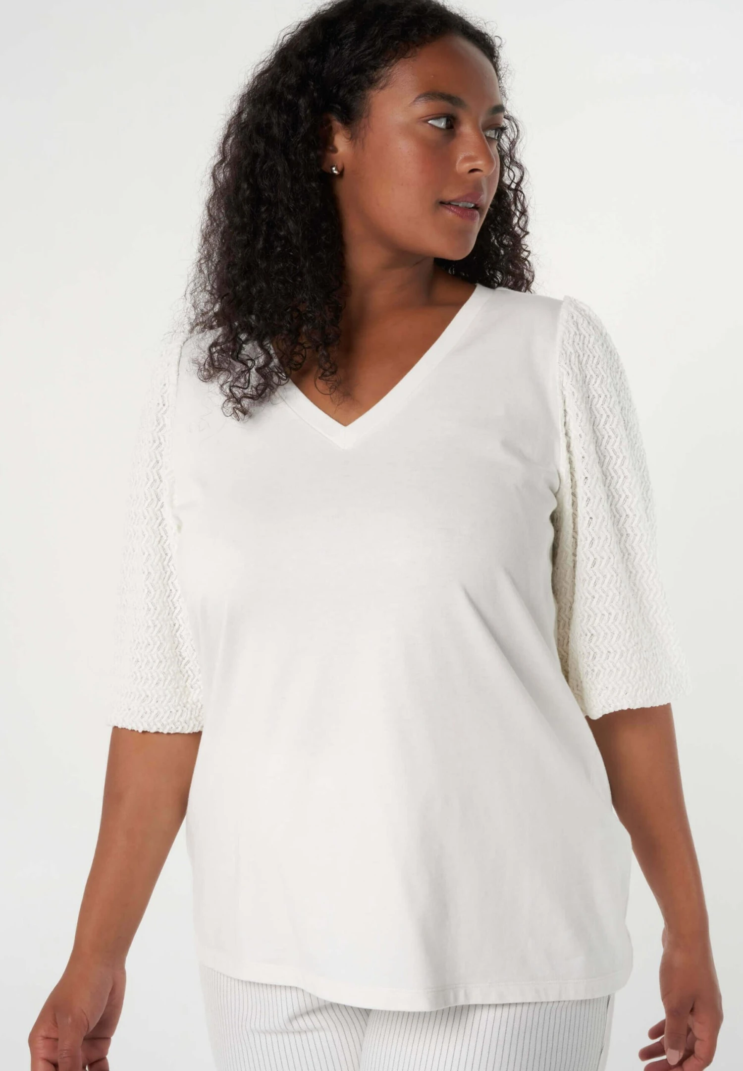 Met Structuur Mouwen - Blouse - Off White 3 Met Structuur Mouwen - Blouse - Off White