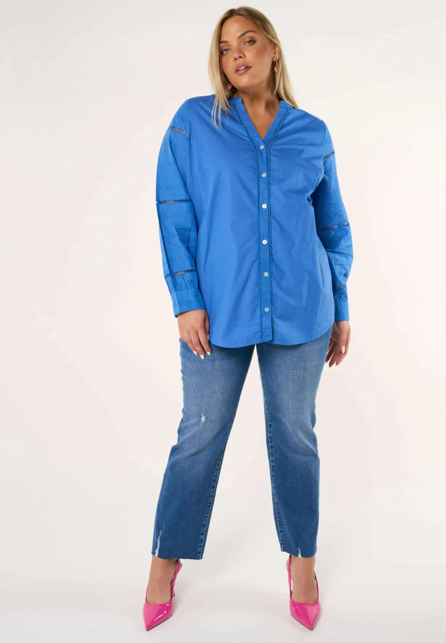 Met Borduursel - Overhemdblouse - Blue 4 Met Borduursel - Overhemdblouse - Blue - Afbeelding 2